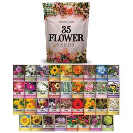Gardeners Basics, Flower Seeds Packets for Planting 35 Individual Varieties Perennial, Annual, Wildflower Seeds for Planting Outdoors for Bees and Butterflies - Semillas de Flores Hermosas