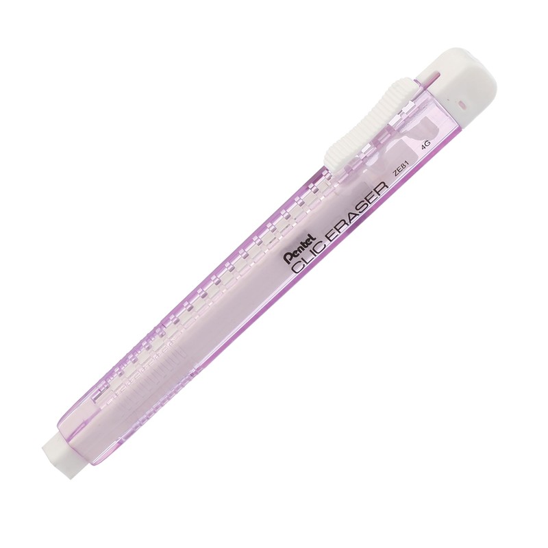 Pentel Clic Eraser ZE81 Rectangular, Refillable, Purple, Clear (Pack of