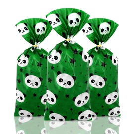 Panda Candy Bags Cellophane Treat Bags Green with Panda Goodie Bags Party Favor Gift Bags Panda Themed Kindergarten School Bag for Kids Birthday Baby Showers Weddings Party Supplies