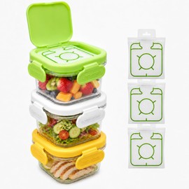 Snackle Box Container with Reusable Ice Pack, 27.1oz Grey+Yellow+Green