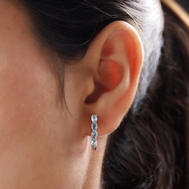 TJC Aquamarine Hoop Earrings for Women with Birthstone Sterling Silver with Platinum Plating | Fish Hook Silver Earrings| Prong Setting Gemstone Earrings