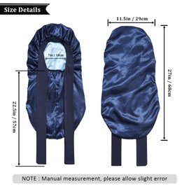 AWAYTR Long Satin Bonnet for Sleeping - Double Layer Reversible Silk Bonnet for Long Hair Women Sleeping Cap with Tie Band (Navy Blue+Light Blue)