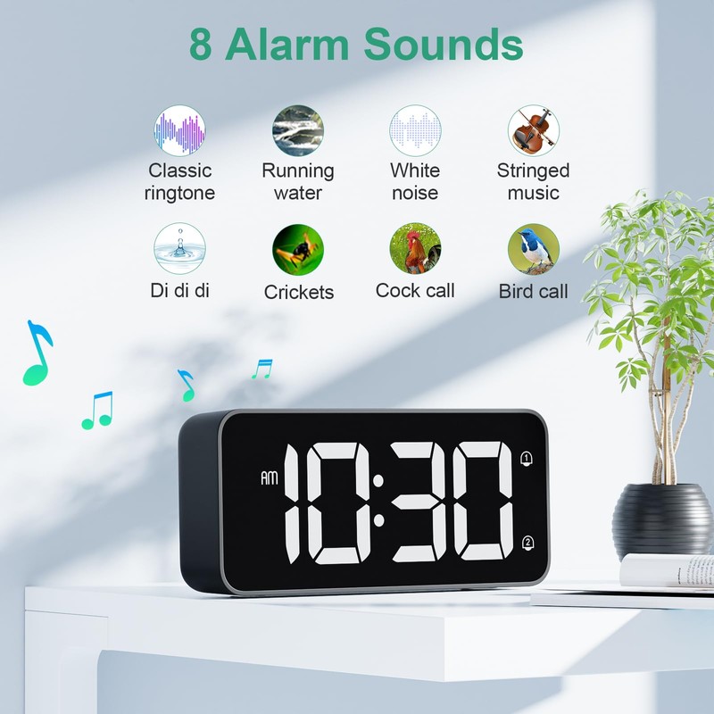 HERMIC Alarm Clock Bedside Mains Powered Large Digital Led Display,
