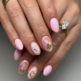 Onsdag Press on Nails Oval Shaped Glossy Full Cover Acrylic French Short False Nails with Designs Artificial Oval Fake Nails with Charms Glue Stick ons Fingernails for Women Girls(W1943)