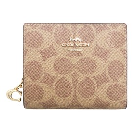 Coach FCW789 CW789 Tan x Brown Signature Coated Canvas Leather Snap Wallet, Women's, Outlet Product, Brand, Parallel Imported, Tan x Brown