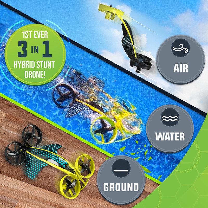 WowWee HydraQuad 3-in-1 Hybrid Air to Water Stunt Drone –