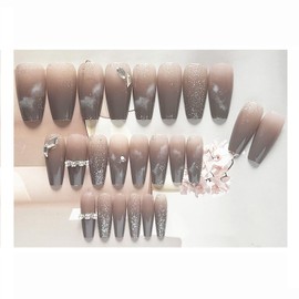 LUYING Short Nail Tips, 24 Reusable Press-On Nail Tips for Wedding and Coming-of-Age Ceremony, Popular, Cute, Bride's Nails, Glossy, Ladies Gift