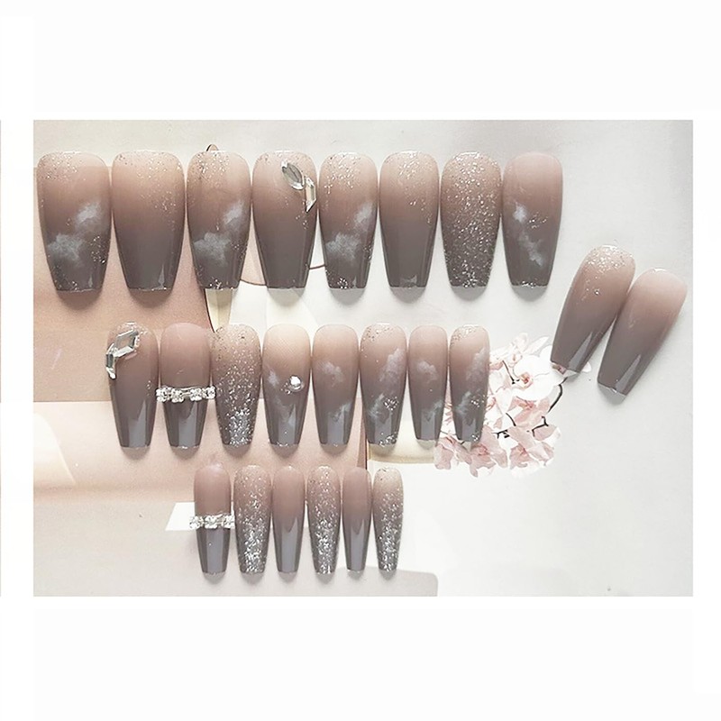 LUYING Short Nail Tips, 24 Reusable Press-On Nail Tips for