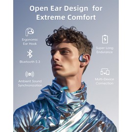 HIFI WALKER Open Ear Headphones Wireless Earbuds 80Hrs Playtime Bluetooth Ear Buds with Earhooks Bluetooth 5.3 Touch Control Air Conduction Sport Headsets