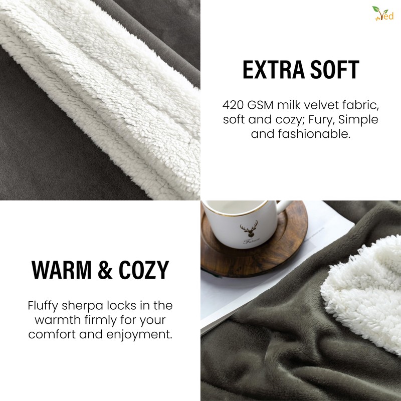 VED Sherpa Fleece Throw Blanket - Fluffy Microfiber Solid Blankets