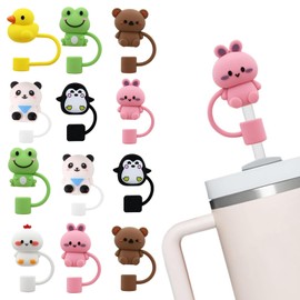 TELAIN Pack of 12 Animal Straw Covers for Stanly Thermal Mugs, Perfect Fit and BPA-Free, Hygienic Protection in Attractive Design