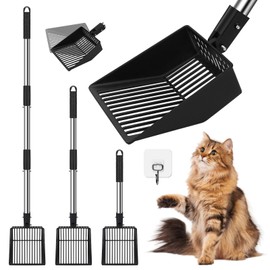 Long Handle Cat Litter Scoop, Detachable & Adjustable Metal Scooper with Deep Sifting Shovel, Long&Large Metal Shovel, 13"-41" Bending Back Heavy Duty Stainless Steel Non-Stick Fast Sifter