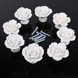Auped 8 Pcs Vintage Rose Shape Ceramic Door Knobs Drawer Knobs with Screw for Decoration