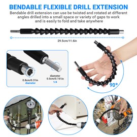 24pcs Flexible Drill Bit Extension Set, 105°Right Angle Drill Attachmen, Rotatable Joint Socket 1/4 3/8 1/2 Inch Hex Socket Adapter Socket Bendable Drill Bit Extension Screwdriver with a Box (Sliver)