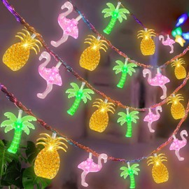 Olixmlya 30 LED [ 8 Modes & Timer ] 16Ft Summer Tropical Beach Hawaiian String Lights Tropical Flamingo Pineapple Palm Tree Fairy Lights Battery Operated for Tropical Party Beach Pool Summer Decor