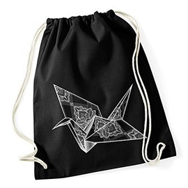 Autiga Gym Bag Origami Crane Bird Ornaments Boho Triangle Polygon Paisley, Origami Crane 2 Black