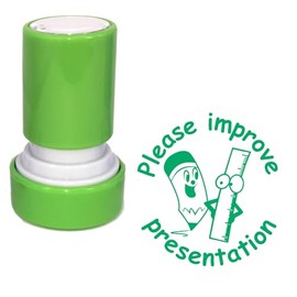 Please Improve impresentation Self-Inking Teacher Stamp - Green Ink. 22mm, Reinkable *