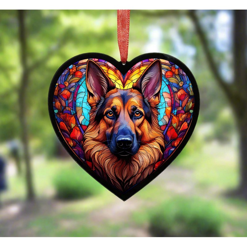 Image Industry German Shepherd Stained Glass Effect Heart Suncatcher -
