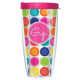 Signature Tumblers Gigi Happy Circles w/Hot Pink Lid Tumbler Cup 22 Oz | Fantastic Temperature Retention, Thermal Insulated! Dishwasher and Microwave Safe | BPA Free| Great Gift Idea