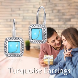 SHEISRS Turquoise Earrings 925 Sterling Silver Leverback Western Earrings for Women Turquoise Jewelry