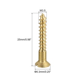 sourcing map Wood Screws M3.5 x 25mm Slotted Flat Head Brass Self-Tapping Screw 50 Pcs