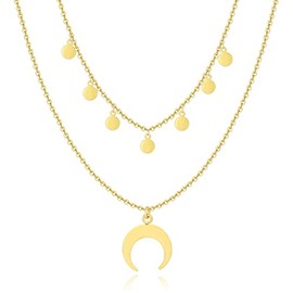 MARLION JEWELS Necklace for Women Double Crescent Moon and Circles Necklace Gold Plated Silver Plated Surgical Steel Gift Jewellery Women, Gold / silver
