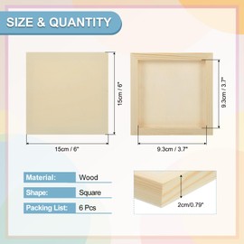 sourcing map 6 Pack Wood Canvas Boards, 6x6 Inch Art Canvases Square Unfinished Wood Panel for Painting, Crafts, DIY Projects, Pouring Art