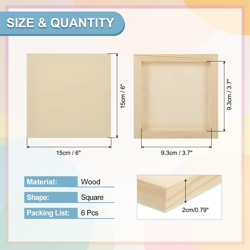 sourcing map 6 Pack Wood Canvas Boards, 6x6 Inch Art