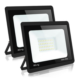 Blivrig 2 x 30 W LED Outdoor Spotlight Set Warm White 3000 K, 3000 LM Outdoor Spotlight, IP66 Waterproof LED Floodlight, Outdoor Light for Gardens, Holf, Courtyards, Garage, Hotel