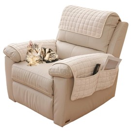 Armrest Chair Covers, Nonslip Armchair Slipcover Couch Arm Rest Cover Quilted Furniture Protector for Pets, Leather Sofa, and Couch (Beige, 1 Seat Recliner)