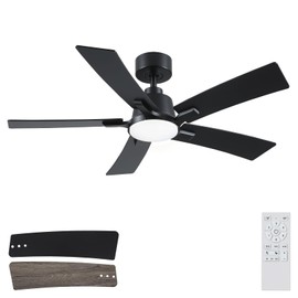 46 Inch Ceiling Fans with Lights and Remote, Black Ceiling Fan, Downrod Style with 5 Blades, Modern Design For Indoor Bedroom Living Room/Outdoor, 6 Speed Reversible DC Motor, 3CCT Dimmable LED
