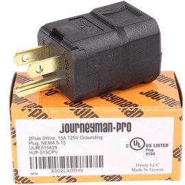Journeyman-Pro 515CPV Clamshell 15 Amp 120-125 Volt, NEMA 5-15P, 2Pole 3Wire, Straight Blade, Male Plug Replacement Cord Outlet, Commercial Grade PVC Black (2)