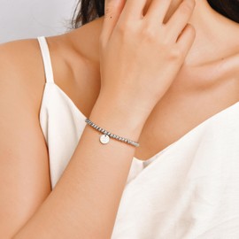 FERLYHR Initial Letter Gold Bracelet for Women, 18K Gold-Plated A-Z Charm Disc Bracelet, Valentine’s Day Gift, Trendy Dainty Jewelry(Silvery, S)