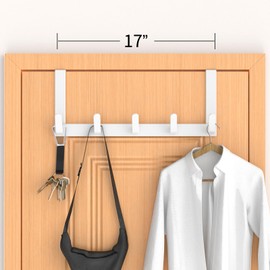 CHAUNCEY HOME Over The Door Hooks Hanger with Extended Arms, Fits 1 3/8" Doors - Coat Rack, Bathroom Accessories and Towel Organizer Holder for Coat Robe Hat - 1 Pack, Glossy White