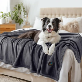 Waterproof Pet Blanket, Liquid Pee Proof Dog Blanket for Sofa Bed Couch, Reversible Sherpa Fleece Furniture Protector Cover for Small Medium Large Dogs Cats, Dark Gray X-Large（85" x 57"）
