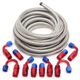 XUZ 20FT AN6 -6AN AN-6 3/8 Fitting Stainless Steel Braided Oil Fuel Hose Line Kit