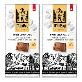 Milkboy Swiss Milk Chocolates - Alpine Milk Chocolate Bars with Crunchy Caramel Sea Salt - Gluten-Free Non-GMO All Natural - Made in Switzerland - 3 oz, Pack 2