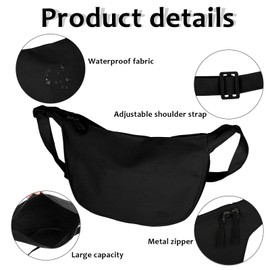 Crescent Bag Crossbody Bag for Women Men, Nylon Crossbody Bag with Adjustable Strap Lightweight Crossbody Bags Shoulder Bag Waist Packs for Workout Running Travel (Black)