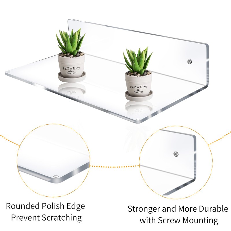 Jansburg 12 Inch L-Shaped Acrylic Floating Shelf Wall Mounted Shelves