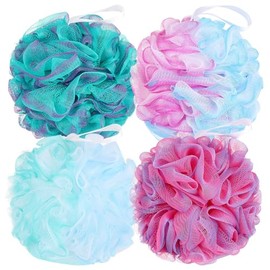 4 Pack Mesh Pouf Bath Sponges, 100g/Pc XXL Large Loofahs Shower Sponge Exfoliating Body Scrubber Shower Scrunchies