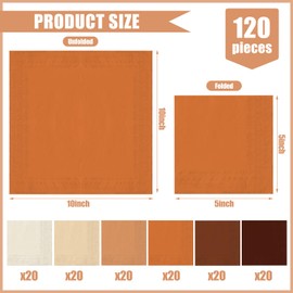 Whaline 120Pcs Fall Colors Cocktail Napkin Autumn Brown Beverage Luncheon Paper Napkins 2 Ply for Thanksgiving Home Party Table Decor, 6 Colors