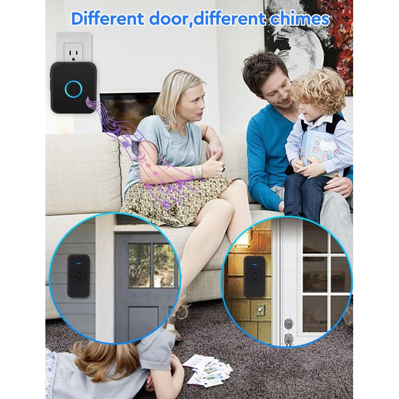 FOVKSUC Wireless Doorbell, Waterproof Door Bell Kit with 60 Chimes