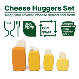 Food Huggers Cheese Huggers Set of 4 Reusable Silicone Savers | Cheese Paper Alternative | Store Cheddar, Swiss, Colby Jack and More
