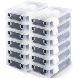 Sintuff 12 Pack Large Boot Storage Boxes with Lids for Tall Boots 20.5" x 11.8" x 4.5" Stackable Clear Plastic Shoe Organizer Container Space-saving Shoe Storage Box for Sneakers and High Heels