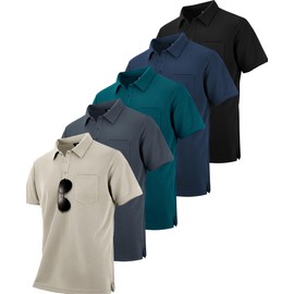 ZITY 5 Pack Polo Shirts for Men with Pocket Dry Quickly Short Sleeve Athletic Outdoor Work Collared Shirts XL