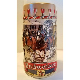 Budweiser Holiday Steins Collectible Holiday Stein Series (Year 1986) - Classic, Red and White, Ceramic
