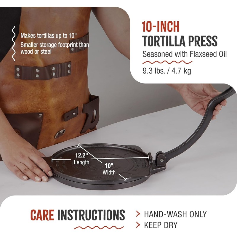 Victoria 10-Inch Cast Iron Tortilla Press HD Spherrous, Commercial-Grade Cast