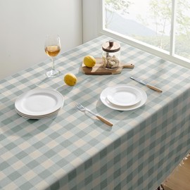 Softalker Spring Checkered Tablecloth Rectangle, Heavy Weight Cotton Gingham Boho Table Cloth with Tassel, Wrinkle Free Buffalo Plaid Table Cover for Dining/Party/Outdoor - 55 x 70 Inch, Aqua