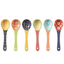 Metahom Ceramic Small Serving Spoons, Colorful Soup Spoon Set for Cereal, Yogurt, Dips, Ice Cream, Ramen, Dishwasher & Microwave Safe, Cute Decorative Spoon Set of 6