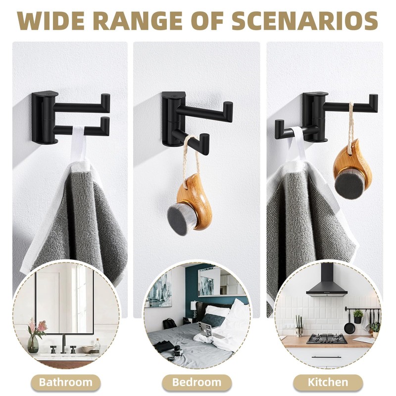 Angle Simple Swivel Double Towel Hook Matte Black, 304 Stainless